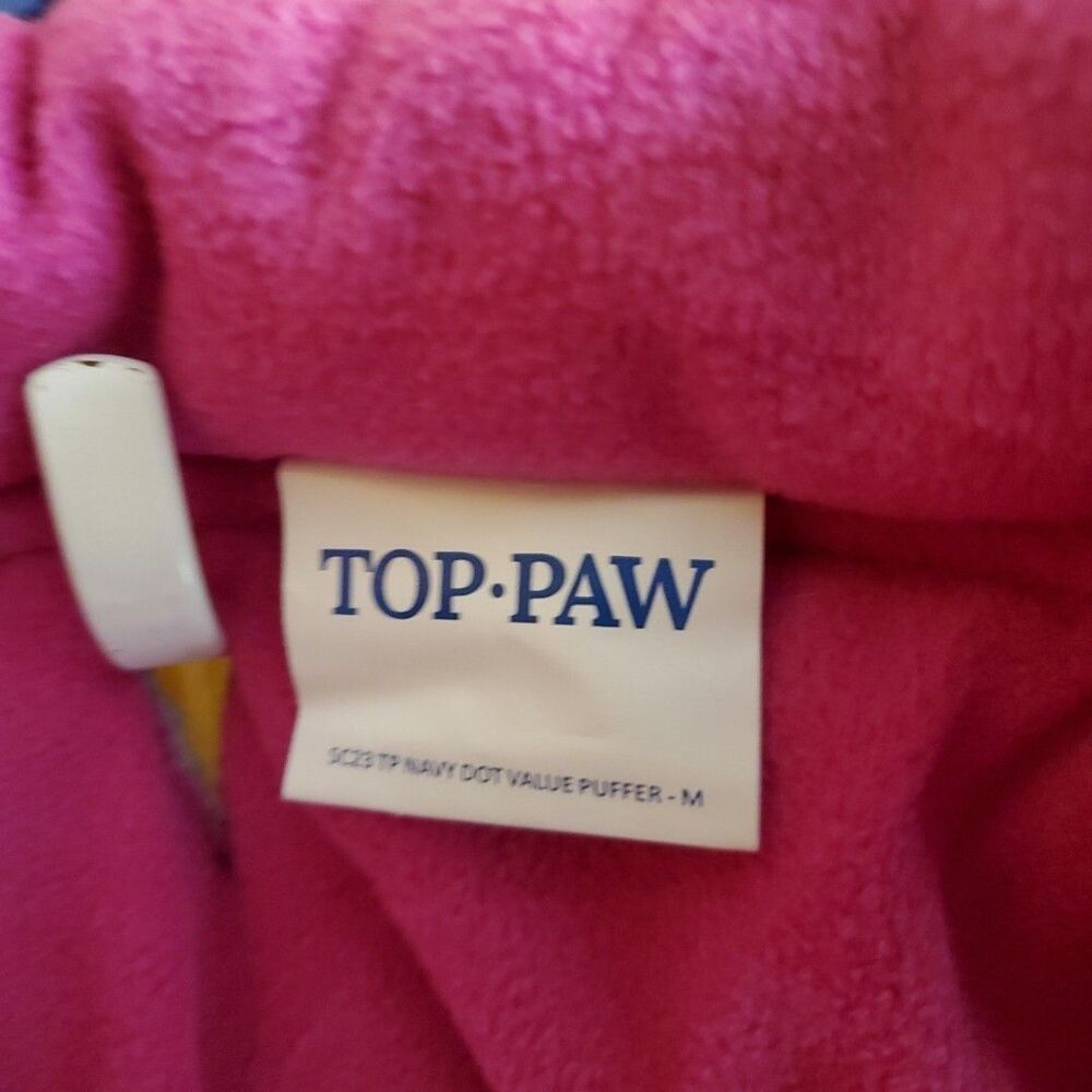 Top Paw Navy Blue & Pink Polka-dot Puffer‎ Dog Coat Jacket Vest Winter Large - Picture 2 of 3